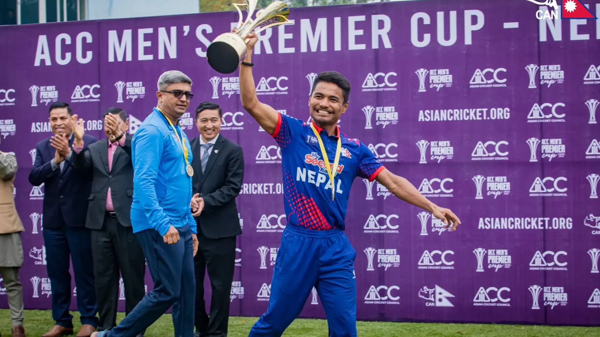 Rohit Paudel with ACC Premier Cup 2023 trophy. Photo: CAN